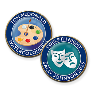 MP15 Arts badges + 2 lines of your text