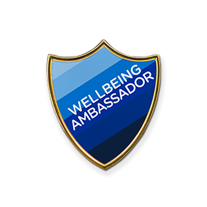 AP6 - Metal printed badge - WELLBEING AMBASSADOR, blue