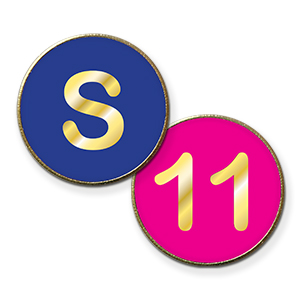 MP15IN - Metallic Printed badge Initials & numbers, gold text